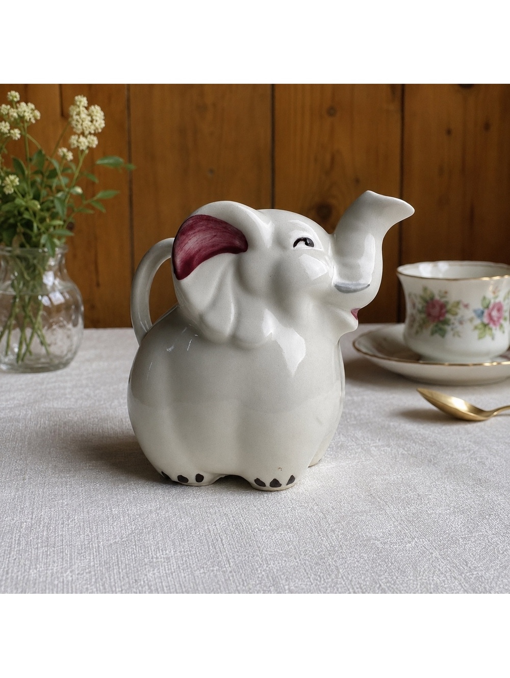 Vintage Darling USA Elephant Creamer Pitcher, 5 Inch Whimsical Ceramic Milk Jug